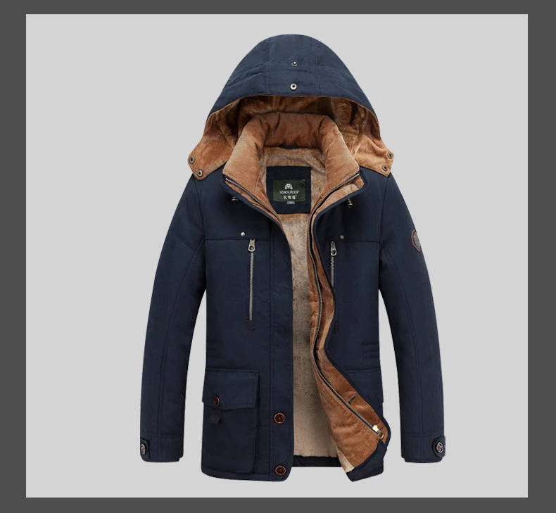 Dark Blue NIANJEEP брендовые толстые зимние парки для мужчин, хлопковая верхняя одежда, теплая куртка для мужчин размера плюс M-5XL, повседневные мульти-парки с карманами Hombre Invierno - Цвет: Dark Blue