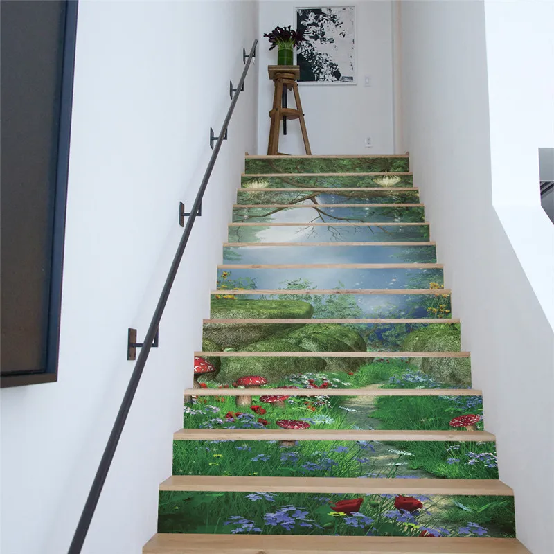 

ECO-friendly PVC DIY dream magic forest pattern wall sticker Creative Landscape Stairway sticker kids room creative decoration