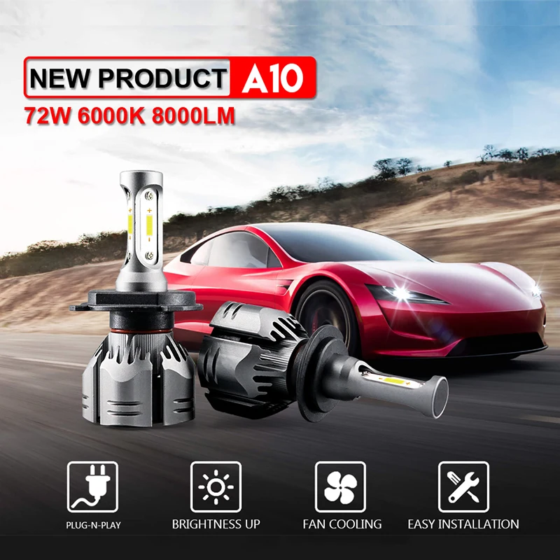 HLXG Автомобильные фары H1 H11 H4 H7 светодиодные лампы 8000LM 72 Вт 6500 к Hi/Lo луч CSP чипы авто