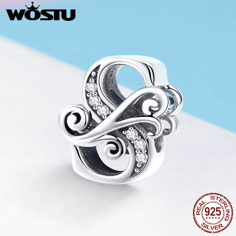 Letter S WOSTU 925 пробы серебряные буквы A-Z CZ камень бисер Подходит для женщин браслет ожерелье Мода Бижутерия подарок BNC030 - Цвет: Letter S