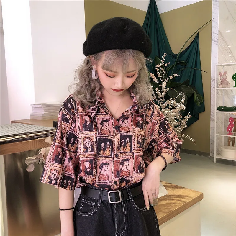 Korobov, мультяшный принт, свободная повседневная женская блузка, Harajuku, короткий рукав, Ulzzang, рубашки, высокая уличная мода, Blusas, топы 77840