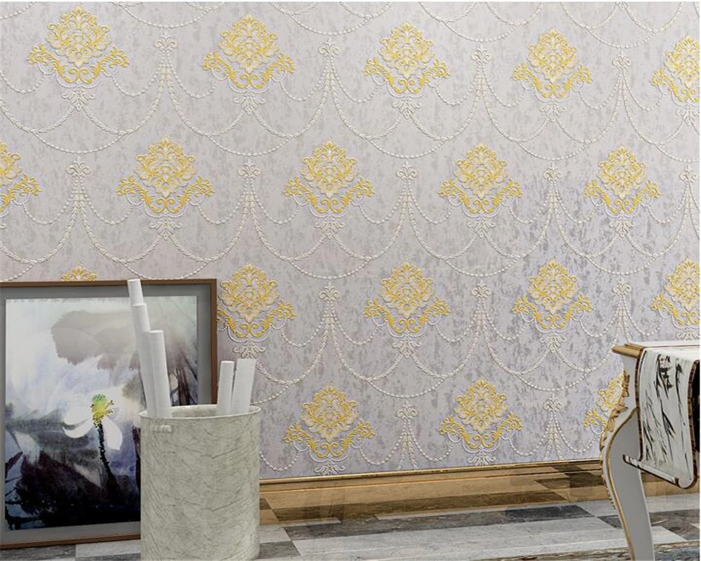 

Beibehang papel de parede Classic European embossed 3D wallpaper 3D carved bedroom living room interior wallpaper papier peint