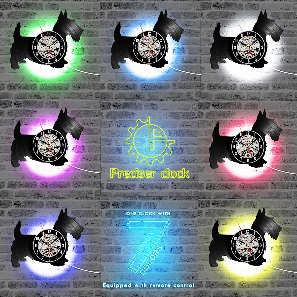 A with LED Полые Ротвейлер Собака 3D светодиодный светильник настенные часы современный дизайн Виниловая пластинка часы Amimal силуэт декор комнаты Подвесные часы - Цвет: A with LED