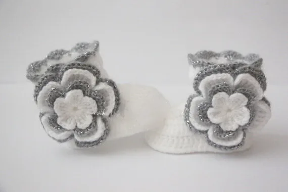 Детские вязаные пинетки обувь для маленьких девочек сапоги носки белый