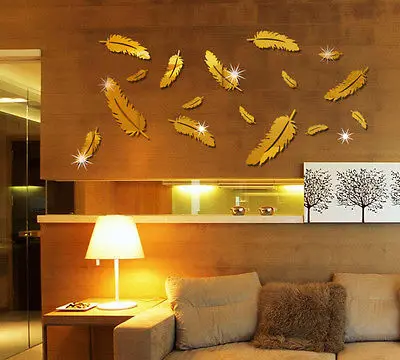 3D зеркальные наклейки листья на стену DIY Съемные художественные росписи домашний