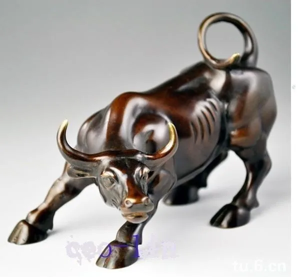 

wang 0002 Big Wall Street Bronze Fierce Bull Statue 8inch