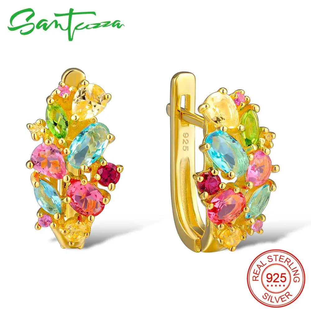 SANTUZZA серебряные серьги для женщин 925 пробы серебряные серьги-клипс Серебро 925 с красочными натуральными камнями brincos Ювелирные Изделия