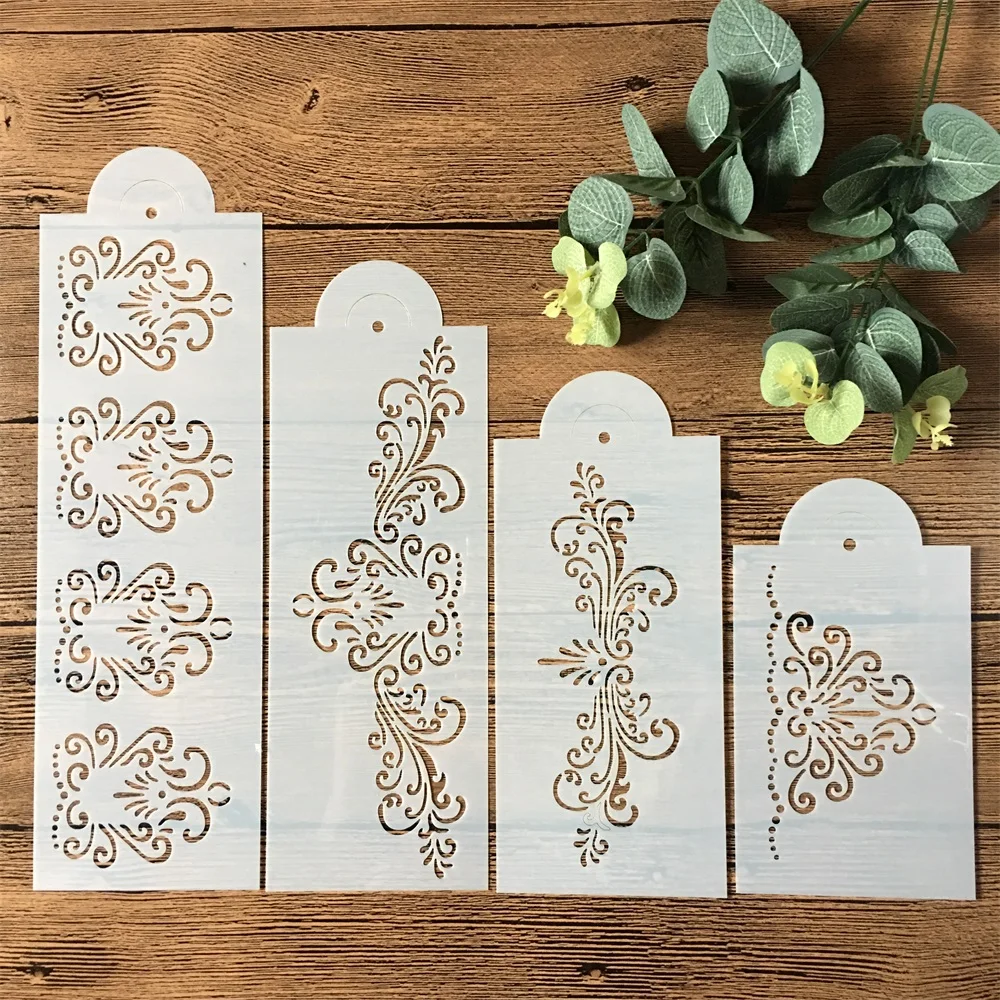 

4Pcs/Set 33cm Flower Edge DIY Layering Stencils Wall Painting Scrapbook Coloring Embossing Album Decorative Template