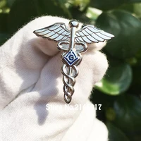 30mm silver color freemason medical doctor pins and brooch lodge masonry wings snake symbol free masons badge masonic lapel pin