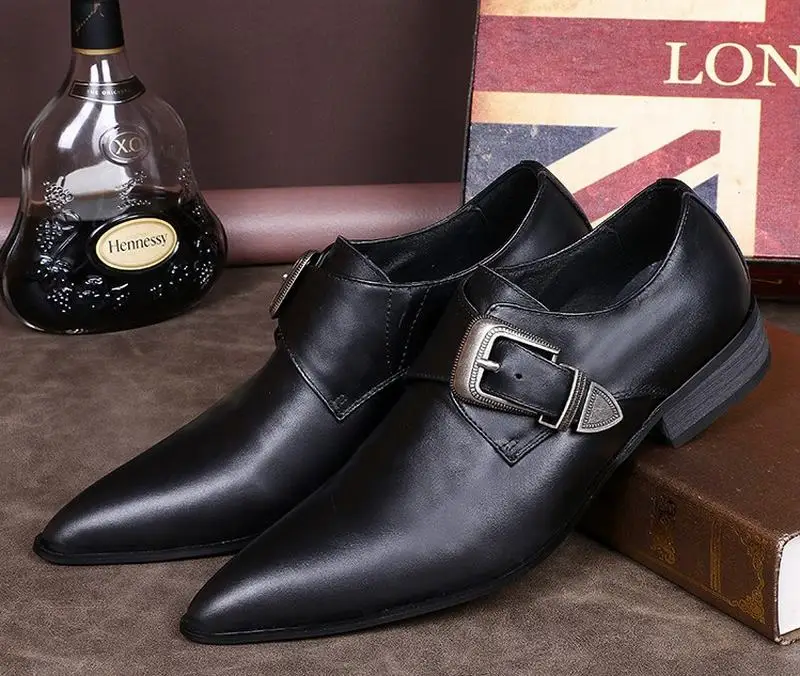SL50 black Роскошные модные мужские оксфорды из натуральной кожи; черные деловые туфли для свадебного торжества; мужская обувь на плоской подошве с пряжкой - Цвет: SL50 black