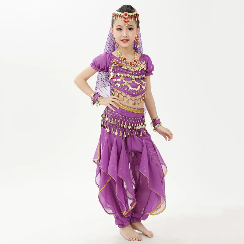 Набор костюма для танца живота девушки с коротким рукавом Болливуд танцевальная