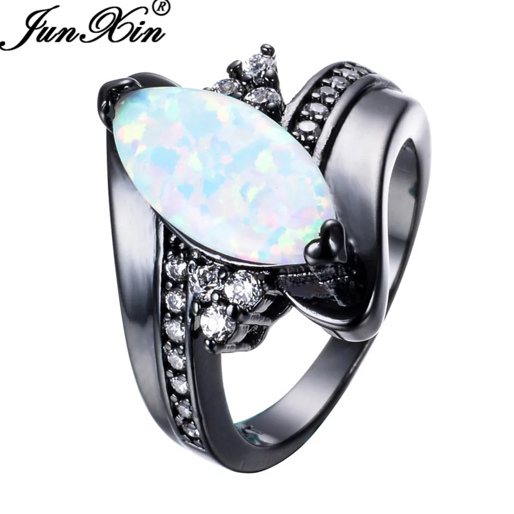 JUNXIN модные радужные огненные опаловые кольца для женщин и мужчин Черное золото