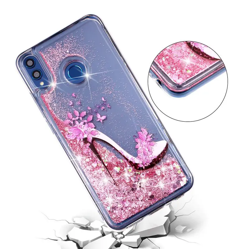Phone Case For Huawei Honor 8X Protective Shell Glitter Shine Quicksand Shockproof Transparent Cute Back Cover Soft TPU |