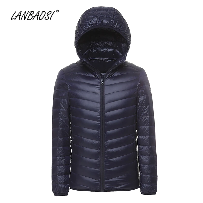 

LANBAOSI Ultralight Down Hooded Jacket for Men Packable Thin Short Lightweight Windproof White Duck Puffer Coat Male Outwear