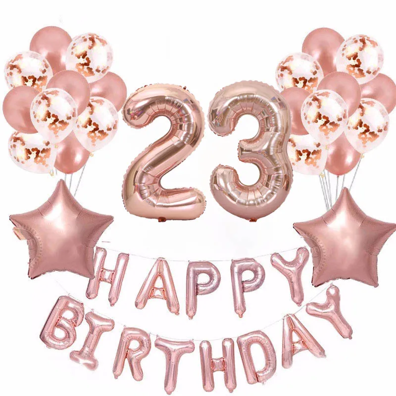37pcs/lot 18 21 30 50 60th Happy Birthday Balls Rose Gold Star Confetti 40inch Number Foil Balloon Party Decor Supplies | Дом и сад