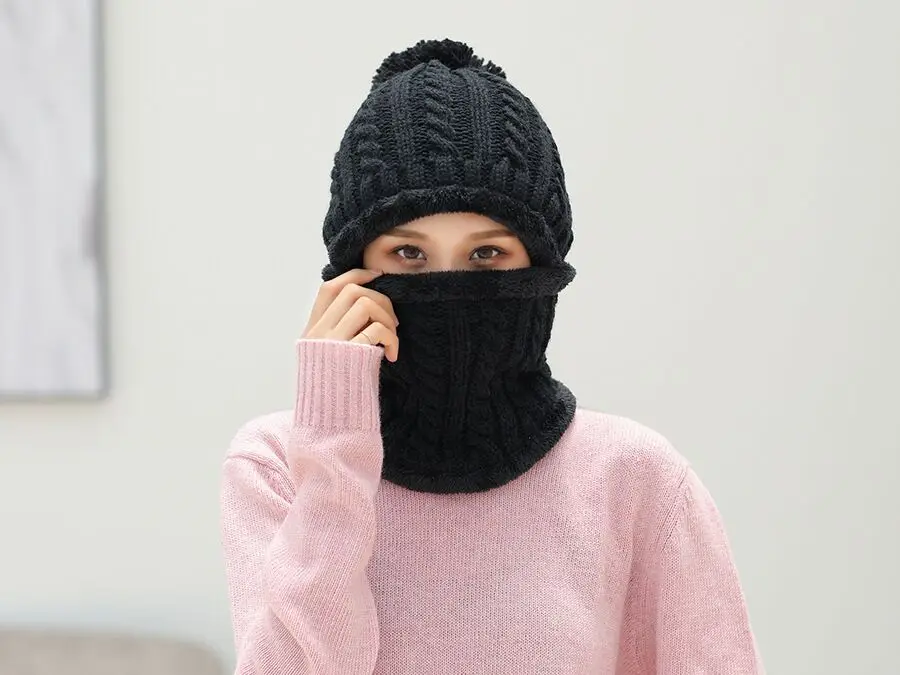 MAERSHEI зимние Skullis Beanies набор шапки и шарфа с помпоном для женщин и мужчин шерстяная шапка s Балаклава маска Gorras Bonnet вязаная шапка
