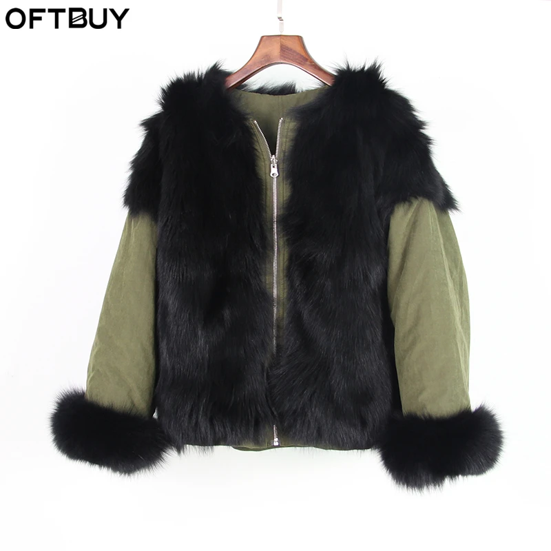 Oftbuy 2017 обе стороны для носки Новые натуральной лисы пальто с мехом зимняя куртка