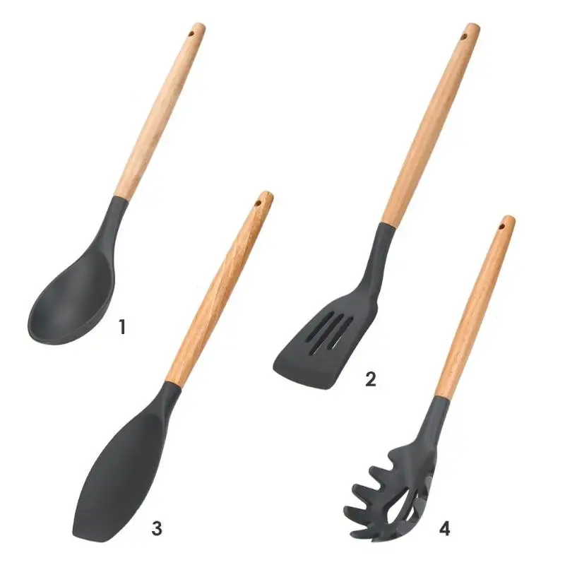 Деревянная ручка Силиконовая кухонная посуда шпатель антипригарная утварь