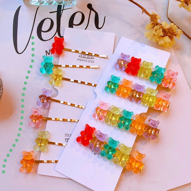 HZ Новинка милая Цветная Акриловая заколка для волос Gummy Bear заколки для волос аксессуары для волос для женщин девочек детей