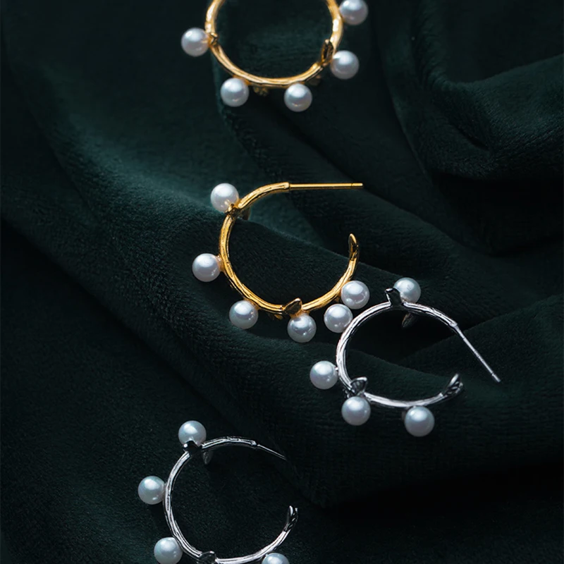INZATT Trendy Geometric Pearl Hoop Earrings Real 925 Sterling Silver Fine Jewelry For Fashion Women Party Cute Accessories Gift