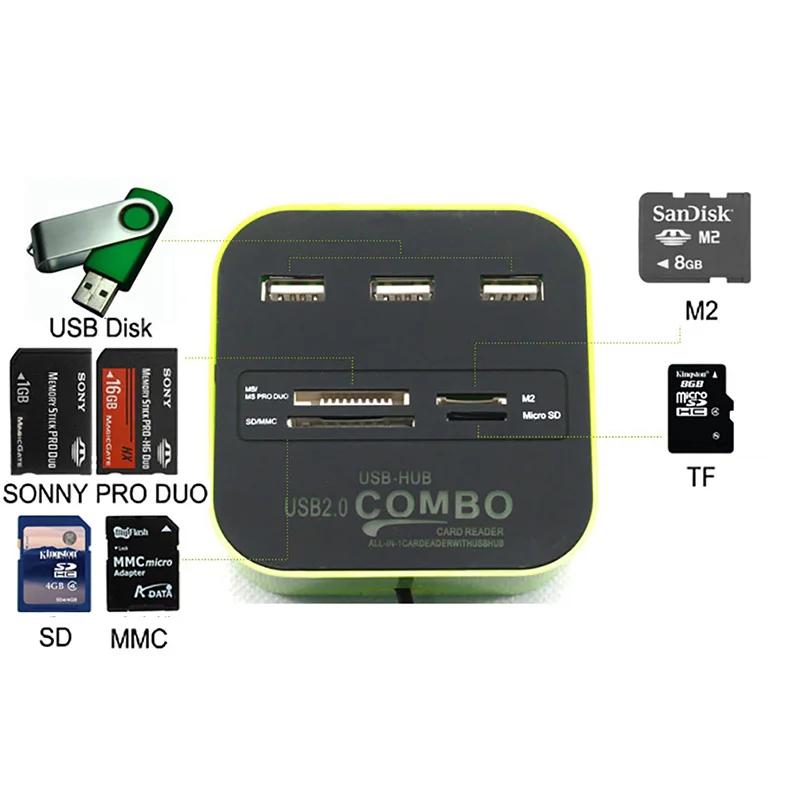 Универсальный 3 портовый usb концентратор кардридер мульти разветвитель комбо для
