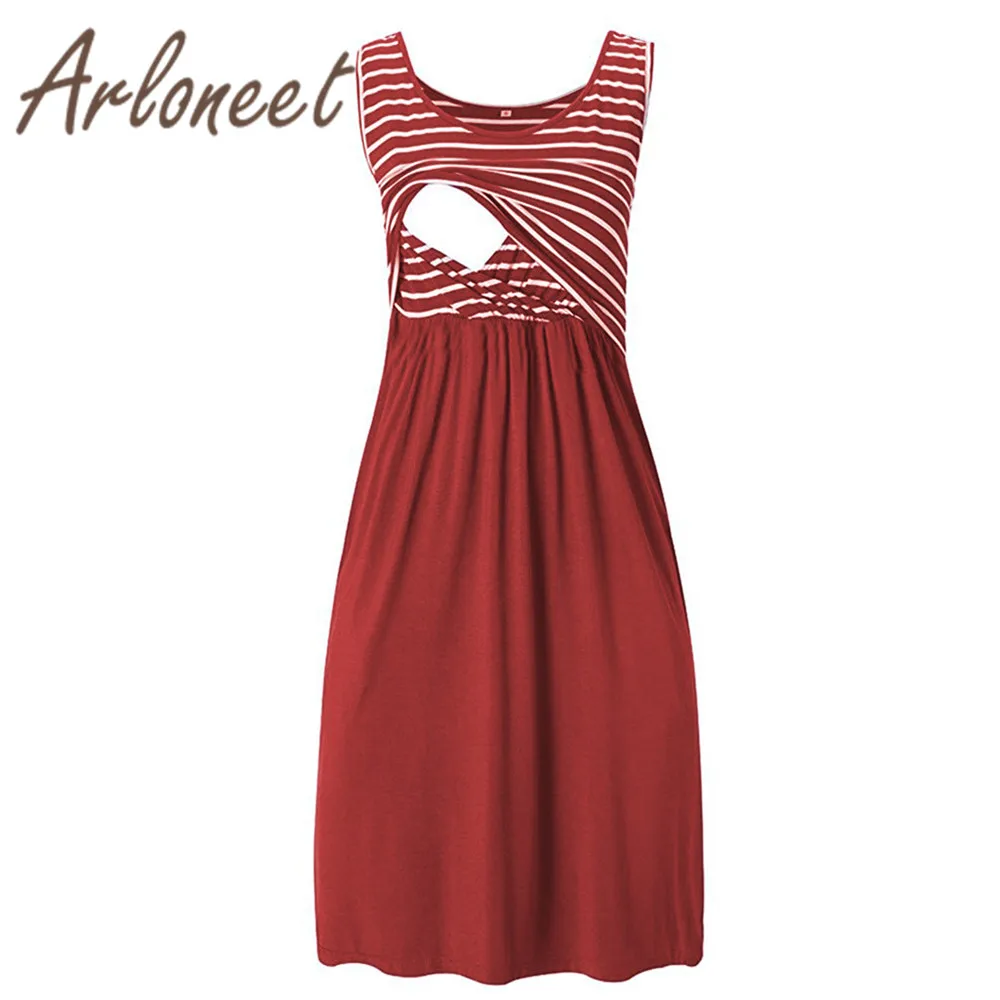 ARLONEET Clothes elegant women maternity dress Cotton Striped Breastfeeding 2019 Summer ladies pregnanct sundress Vestidos | Мать и