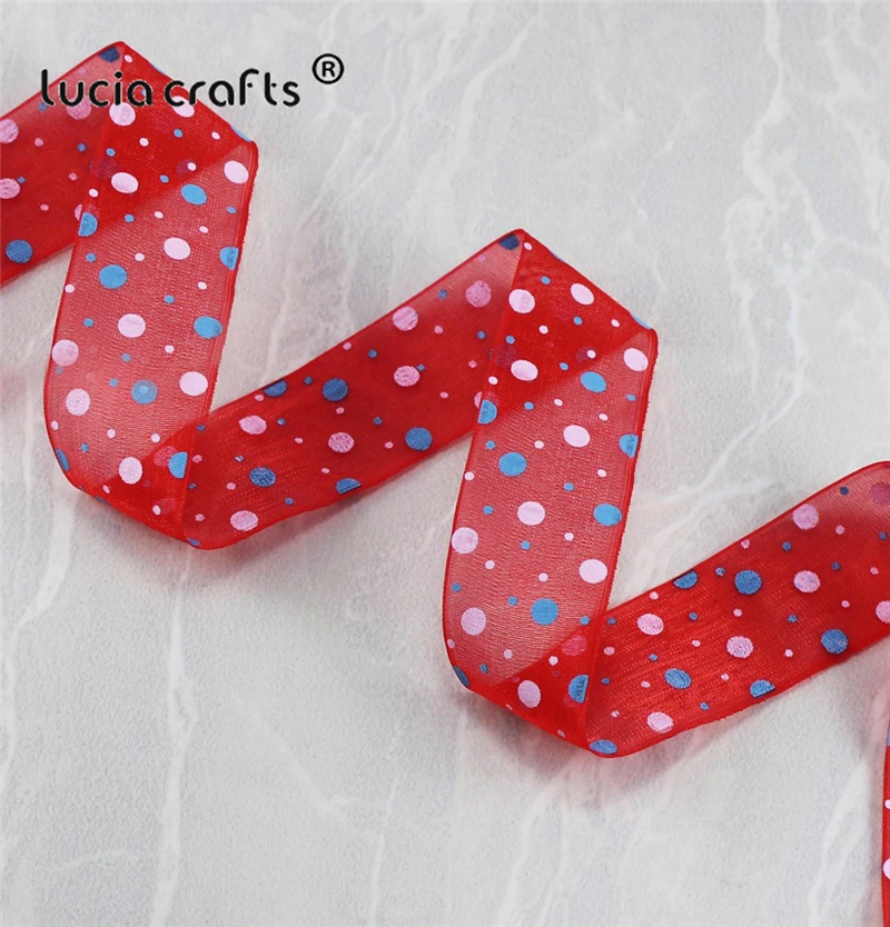 Распродажа! Lucia crafts 5 ярдов/9 ярдов 25 мм много цветов Варианты точка печатных органзы кружева ленты для упаковки и банта CH1104