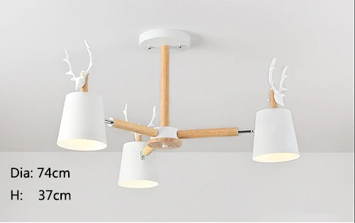 White 3 lights Скандинавские современные минималистичные рога абажур лампы люстра E27 led твердой древесины освещение для кухни гостиной спальни Кабинета отеля - Цвет корпуса: White 3 lights