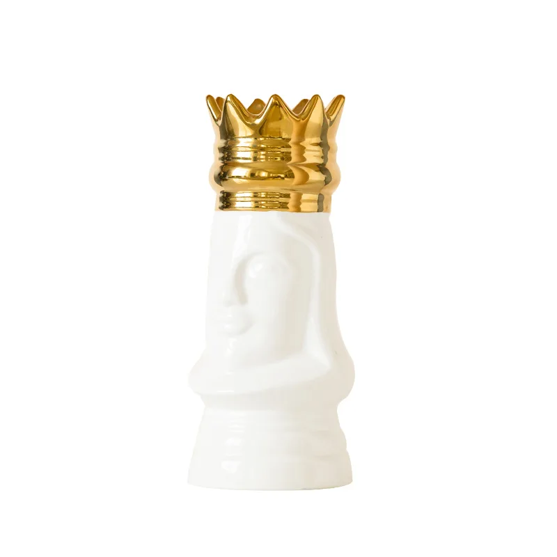 Настольная Ваза King and queen, Золотая Корона, светильник, роскошный декоративный цветочный горшок, Цветочная композиция, бутылка, искусство, керамическое ремесло - Цвет: Белый