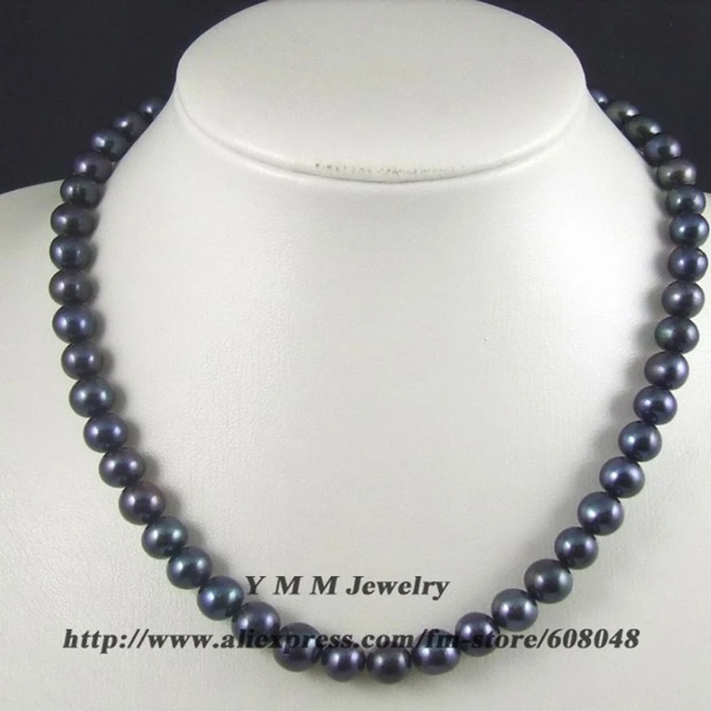 

Guaranteed 8mm Black Freshwater Pearl Necklace, Natural Pearl Jewelry Free Shipping