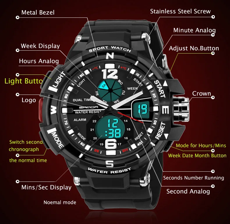 

SANDA Fashion Watch Men Waterproof LED Sports Military Watch Shock Resistant Men's Analog Quartz Digital Watch relogio masculino