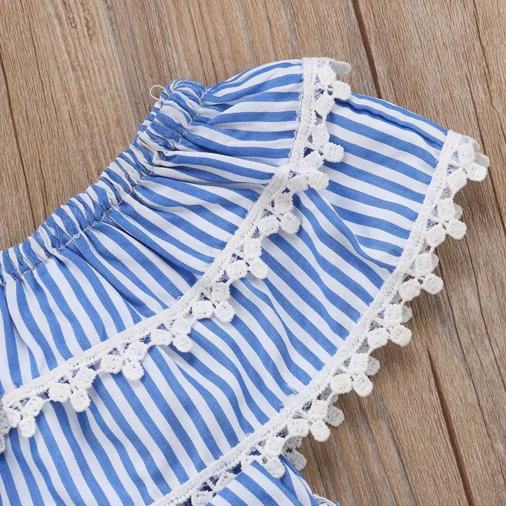 Toddler Kid Baby Girls Summer New Style Ruffled Striped Lace Casual Princess Party Fashion Cute Dresses | Детская одежда и обувь