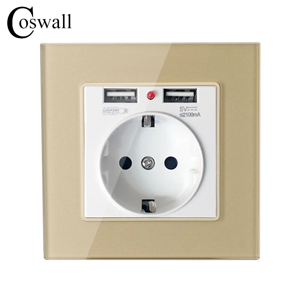 Coswall Хрустальная стеклянная панель двойной usb порт для зарядки 2.1A настенное