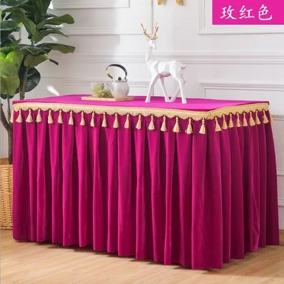fuchsia Фланелевая прямоугольная скатерть, юбка для стола, мягкая бархатная ткань, юбка для стола, украшение скатерти - Цвет: fuchsia