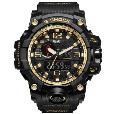 SMAEL многофункциональные электронные мужские часы G Sport Военный s Shock светодиодный цифровой наручные часы для мужчин Reloj Hombre Saat Erkekler - Цвет: Золотой