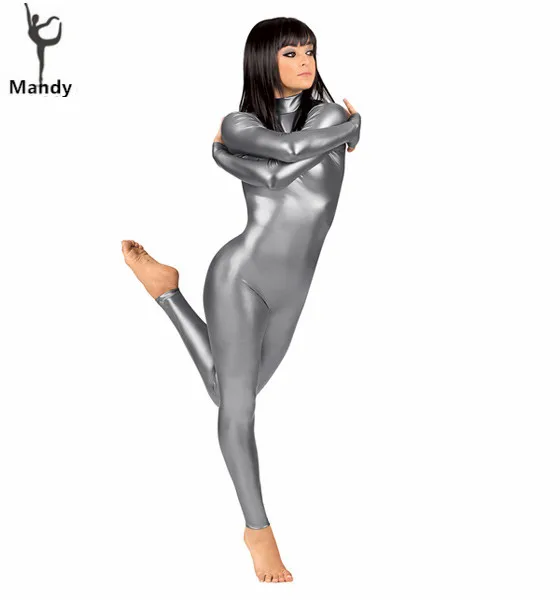 Спандекс полностью лайкра зентай боди водолазка длинный рукав металлик костюм