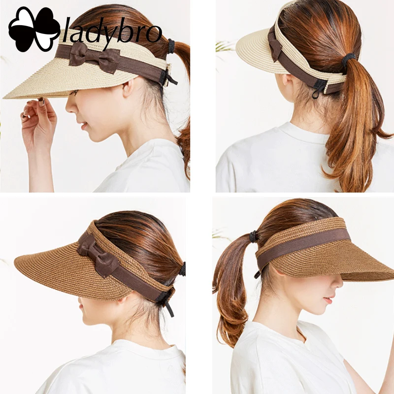 Шляпа Ladybro женская с широкими полями Соломенная Панама от солнца бантом для пляжа