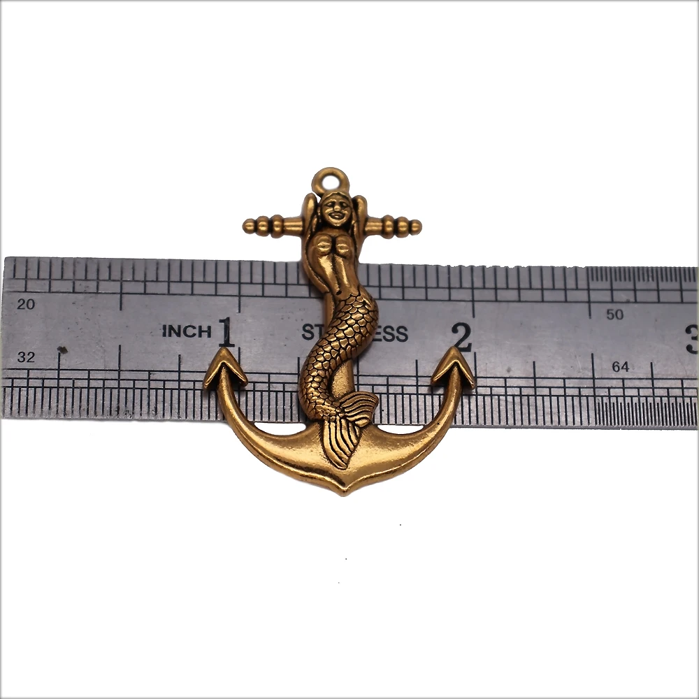 Двойной нос экологически чистый сплав антикварная золотая русалка якорь надпись