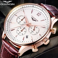 guanqin mens watches top brand luxury chronograph military sport quartz watch classics men casual retro leather strap wristwatch