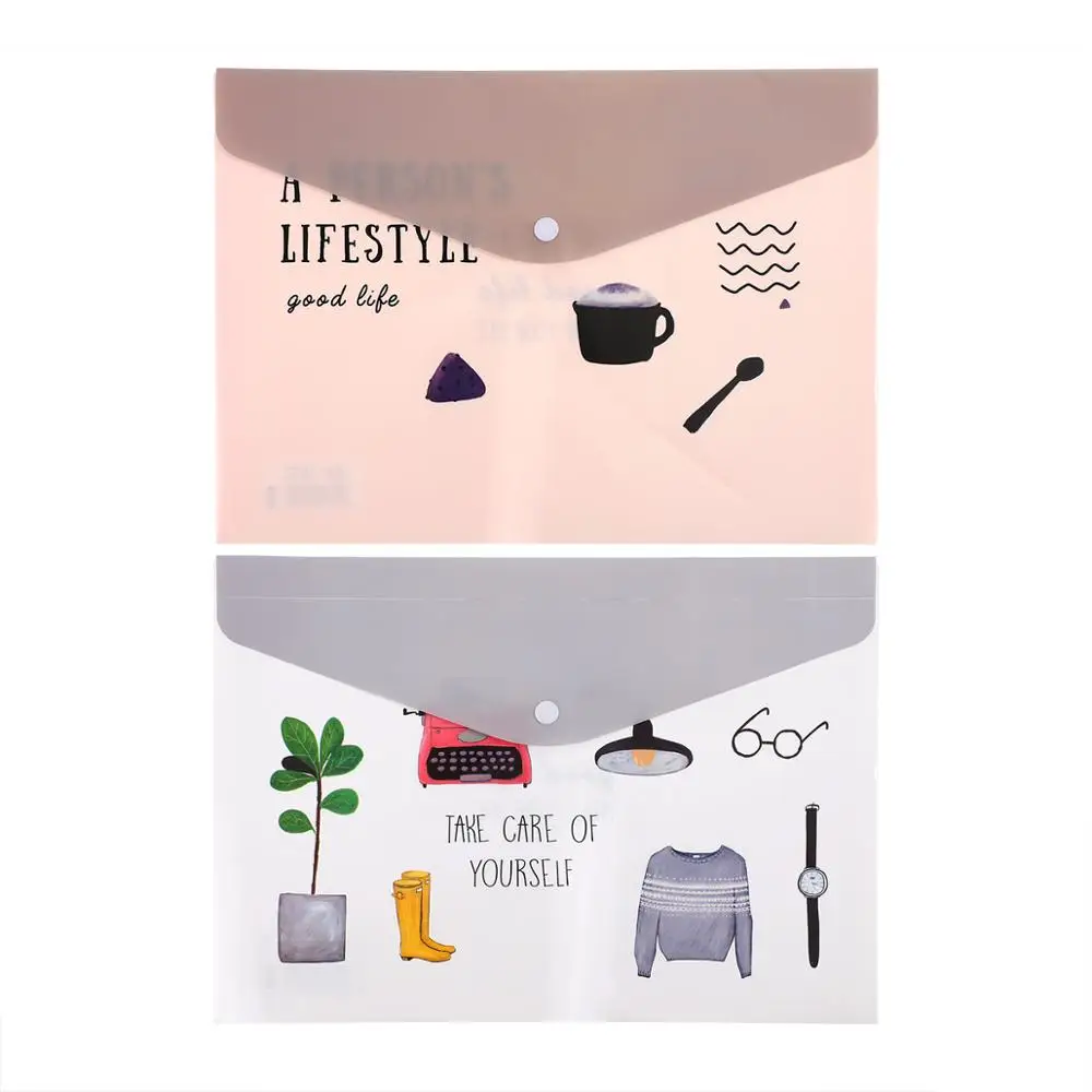 JIANWU A4 Cute cartoon PP Creative Document Bag School students file bag Bill Bag kawaii Office Supplies - Цвет: xiang shou 2pcs
