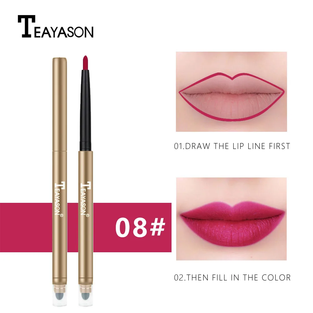 08 Teayason, карандаш для губ, двойная головка, с губкой, матовая губная помада, водостойкая, долговечная, сексуальная, красная, телесная, ручка для губ, AM070 - Цвет: 08
