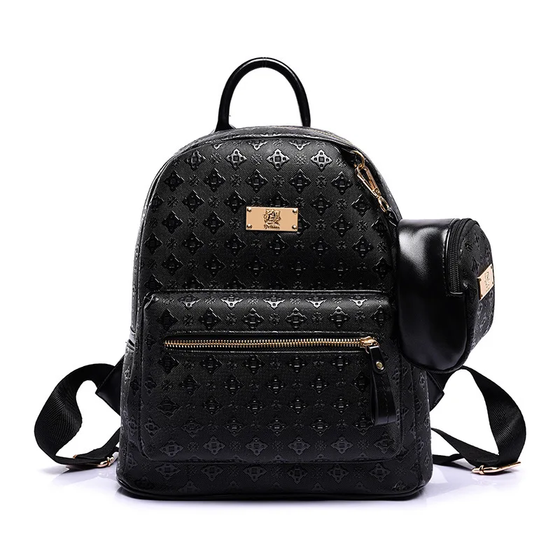 Черный Fashion Brand Women Backpack Leather Zipper Backpack School Bags For Teenagers Girls Waterproof Travel Backpack Champagne Female - Цвет: Черный