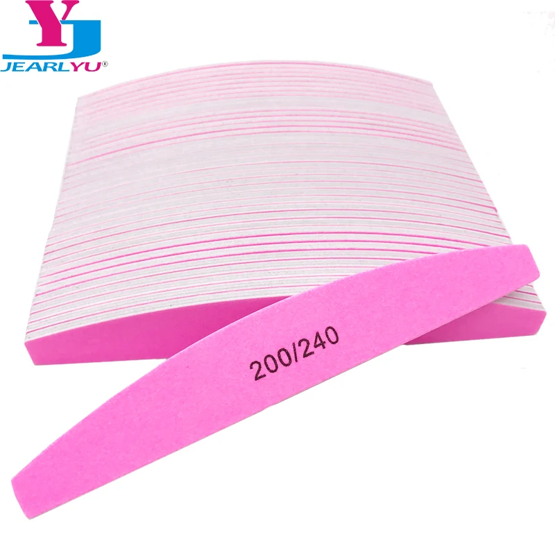 

50 Pcs Nail Art Sanding Buffer Nail Files 200/240 Pink Sandpaper Half Moon Shape Polishing Strip Manicure UV Gel Polisher Tools