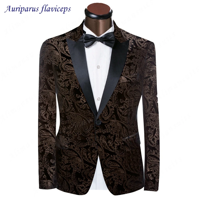 2020 High Quality Black Peaked Lapel Man Suits Pattern Groom Tuxedos Velvet Suit Tailored Wedding (Jacket+ pants) | Мужская одежда