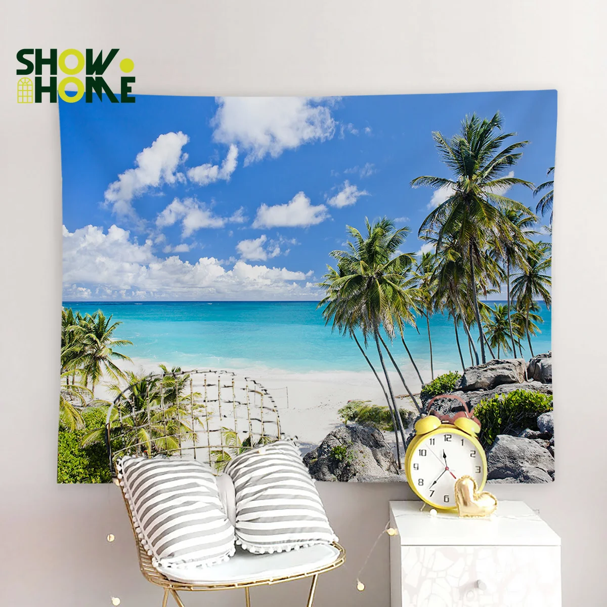 Showhome Beach Forest Pirates Tropical Trees Quiet Summer Sky Bay Wall Hanging Decor Décor Tapestry Bedding Curtain Sc | Дом и сад