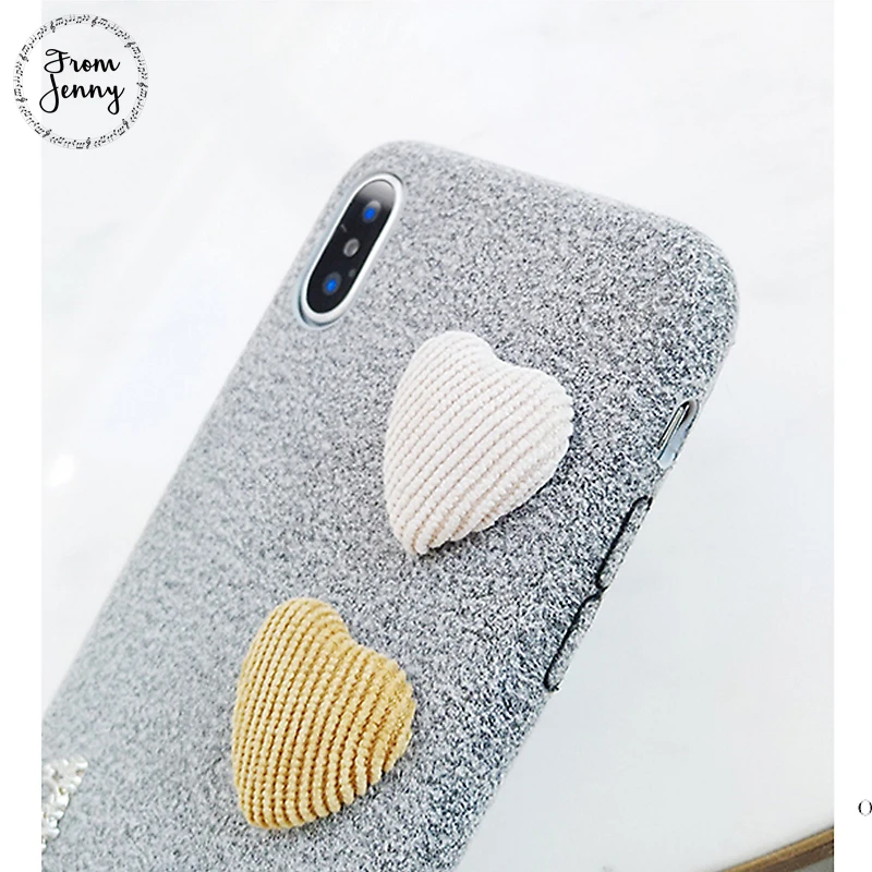 От Jenny cute 3D Love Heart чехол для телефона ipone X 8 8plus модный тканевый мягкий iphone 7 7plus 6/6 S Plus