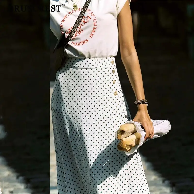 Summer high waist skirt women streetwear korean fashion clothes ploka dot button split white faldas mujer moda 2019 | Женская одежда
