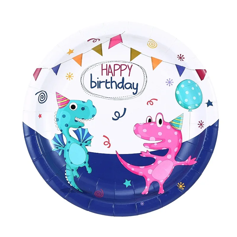 8pcs 7inch plates Одноразовая бумага для животных, набор посуды с динозавром, тарелки, чашки, соломинки, скатерть, украшение для стола на день рождения, Свадебные вечерние темы - Цвет: 8pcs 7inch plates