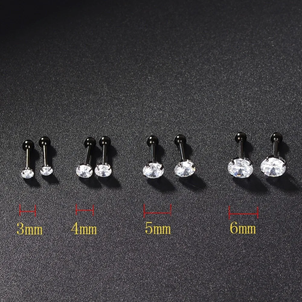 2 PC Surgical Steel Prong Set Zircon Crystal Ear Cartilage Tragus Helix Piercing Bar Top Upper Stud Earring Tunnel Plugs 16g | Украшения и