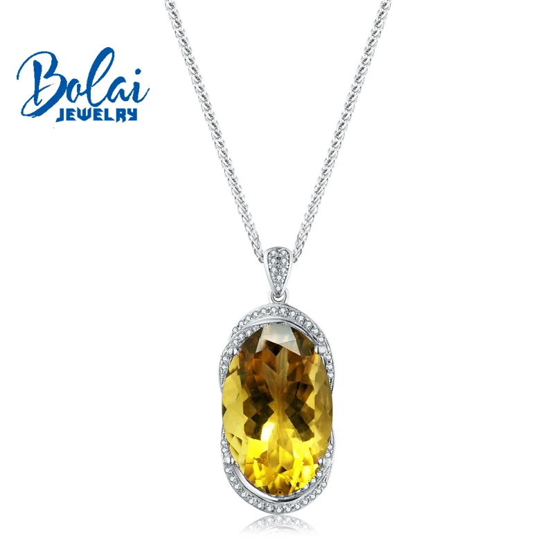 

Bolaijewelry,Big deep color citrine gemstone pendant&necklace 925 silver fine jewelry for women anniversary birthday nice gift